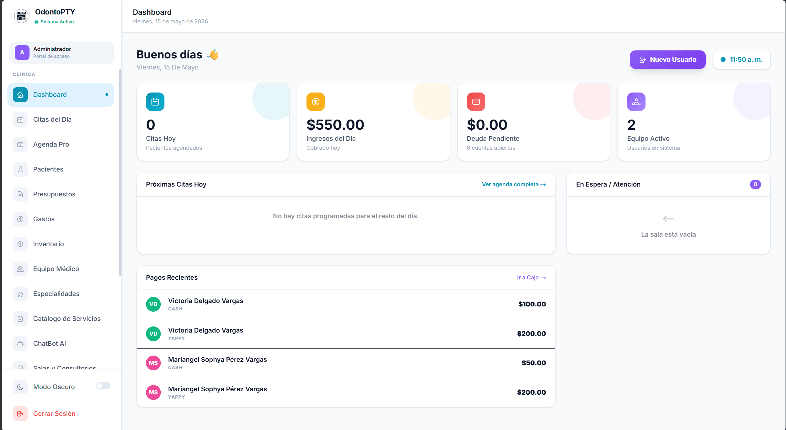 OralCRM Dashboard — Software CRM Odontológico Panamá